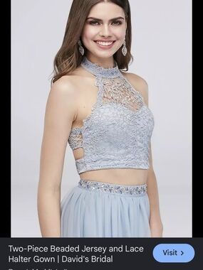 Sequin Hearts Light Blue Lace Two-Piece Prom Dress